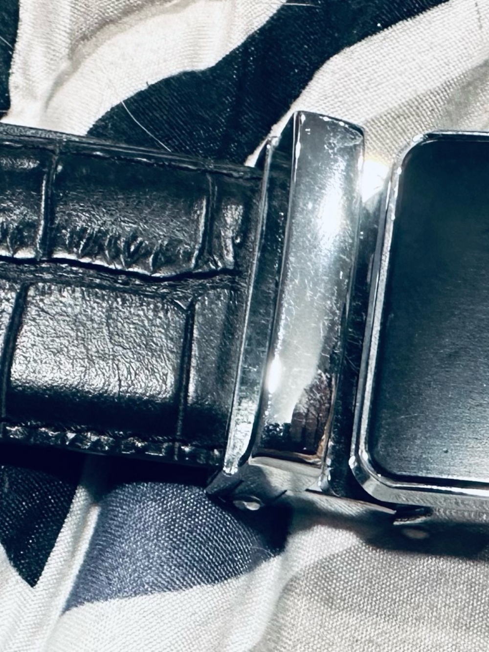 Men's Black Leather Belt with silver and black buckle